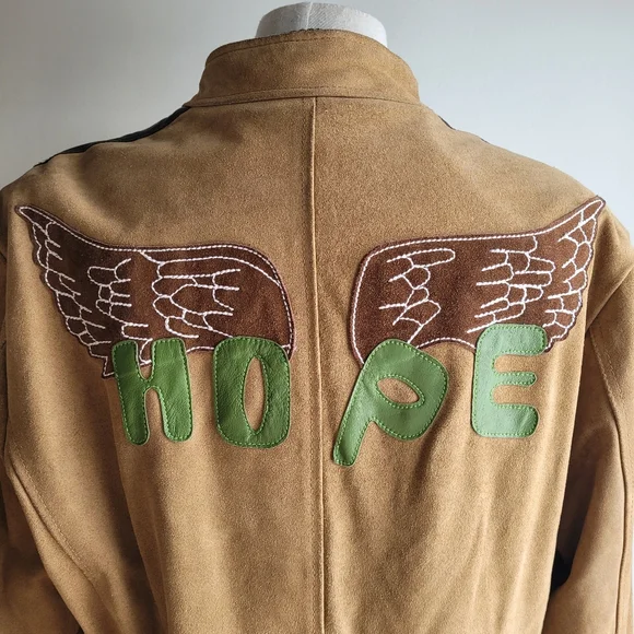 Vintage 90s MISS SIXTY Racer Moto Aviatior Suede Tan Jacket Brown Stripes M/L - Picture 3 of 15